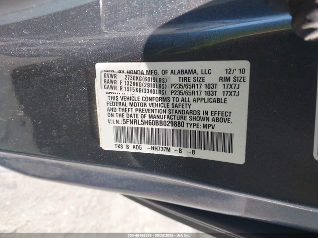 Продажа на аукционе авто 2011 Honda Odyssey Ex-l, vin: 5FNRL5H60BB029880, номер лота: 46196359