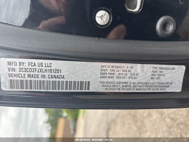 46196373 :رقم المزاد ، 2C3CDZFJXLH181201 vin ، 2020 Dodge Challenger R/t Scat Pack مزاد بيع