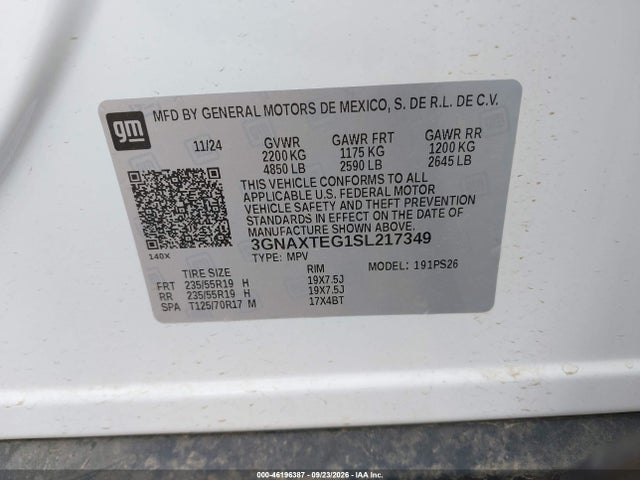 Aukcja sprzedaży 2025 Chevrolet Equinox Awd Rs, vin: 3GNAXTEG1SL217349, numer aukcji: 46196387
