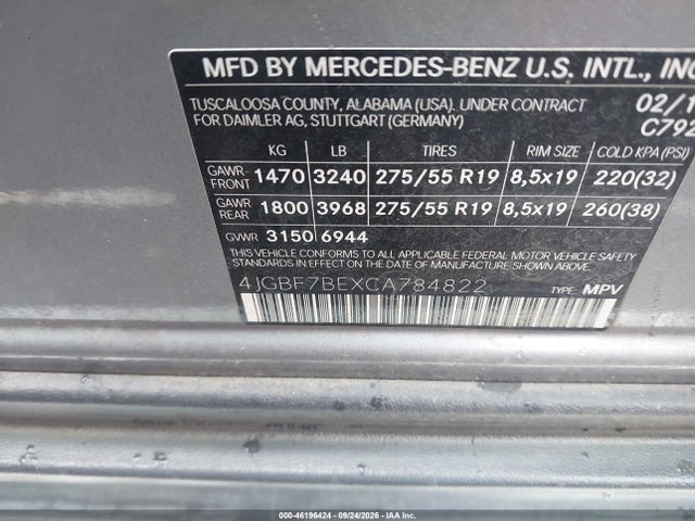 Aukcja sprzedaży 2012 Mercedes-benz Gl 450 4matic, vin: 4JGBF7BEXCA784822, numer aukcji: 46196424