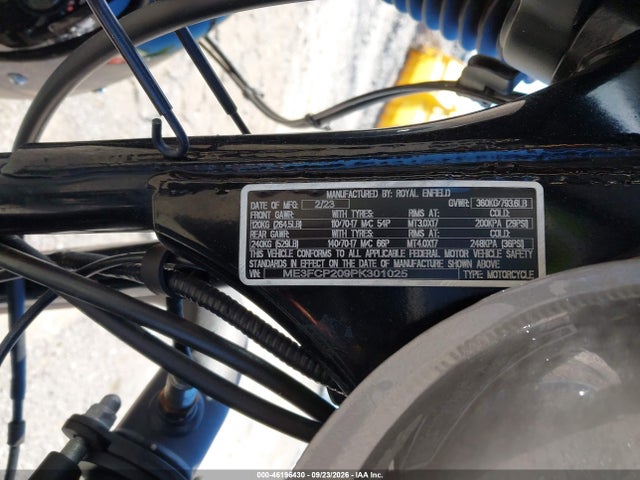 46196430 :رقم المزاد ، ME3FCP209PK301025 vin ، 2023 Royal Enfield Motors Hunter 350 مزاد بيع