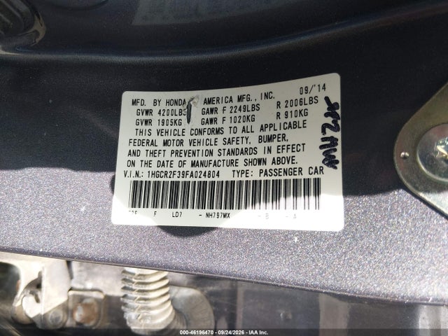 Aukcja sprzedaży 2015 Honda Accord Lx, vin: 1HGCR2F39FA024804, numer aukcji: 46196470