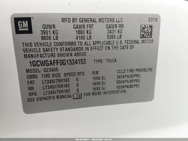 Chevrolet Express 2500 Work Van 2016 1GCWGAFF0G1334153 Image 9