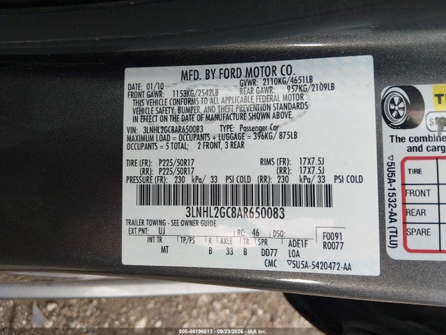 Продажа на аукционе авто 2010 Lincoln Mkz, vin: 3LNHL2GC8AR650083, номер лота: 46196513