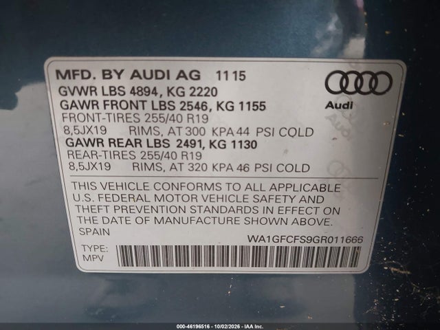 Продажа на аукционе авто 2016 Audi Q3 2.0t Premium Plus, vin: WA1GFCFS9GR011666, номер лота: 46196516