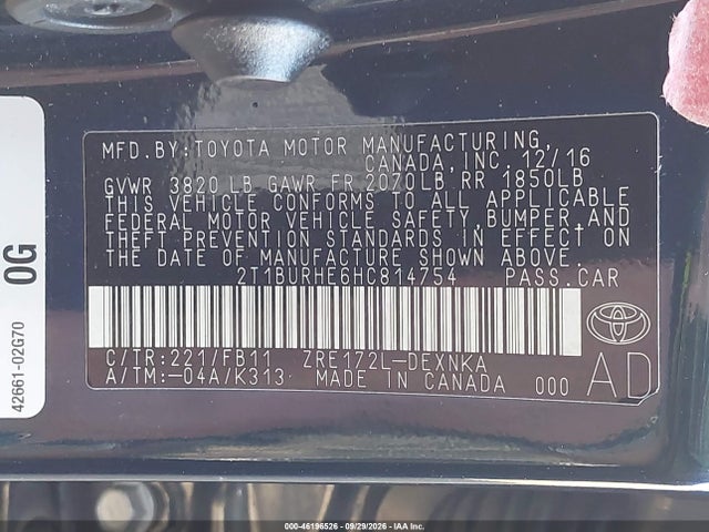 Toyota COROLLA LE 2017 2T1BURHE6HC814754 Image 9
