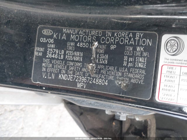 Aukcja sprzedaży 2006 Kia Sportage Ex V6/lx V6, vin: KNDJE723967248804, numer aukcji: 46196528