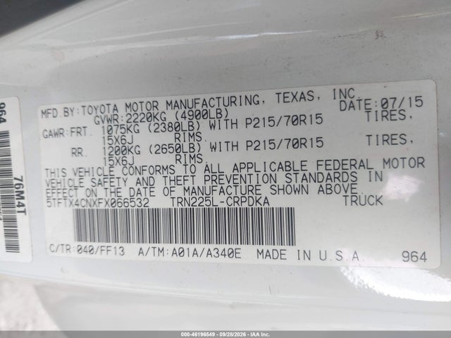 Toyota Tacoma 2015 5TFTX4CNXFX066532 Image 9