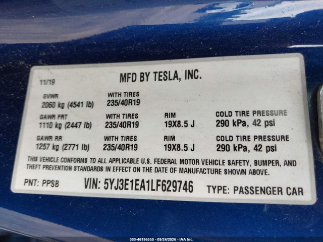 5YJ3E1EA1LF629746 Tesla MODEL 3