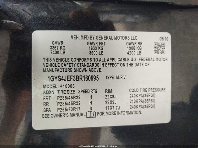 2011 Cadillac Escalade Esv Premium მანქანა იყიდება აუქციონზე, vin: 1GYS4JEF3BR160995, აუქციონის ნომერი: 46196562