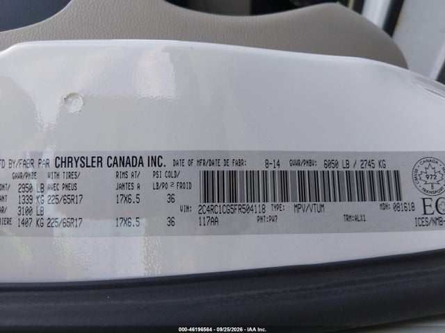 Aukcja sprzedaży 2015 Chrysler Town & Country Touring-l, vin: 2C4RC1CG5FR504118, numer aukcji: 46196564