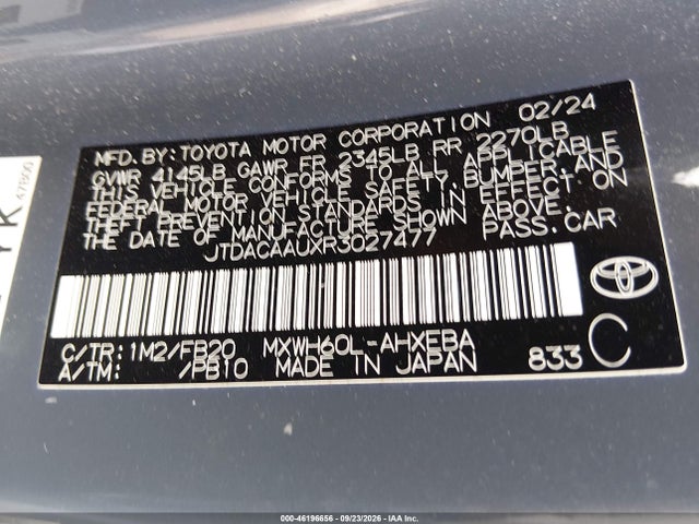 Toyota Prius Le 2024 JTDACAAUXR3027477 Image 9