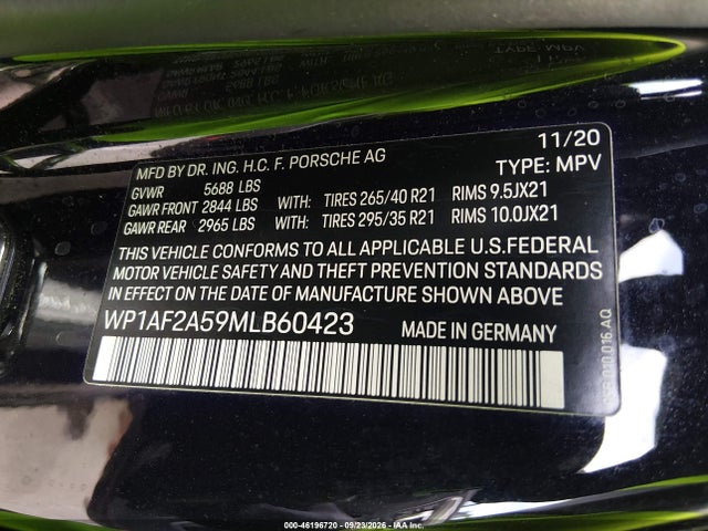 Aukcja sprzedaży 2021 Porsche Macan Turbo, vin: WP1AF2A59MLB60423, numer aukcji: 46196720