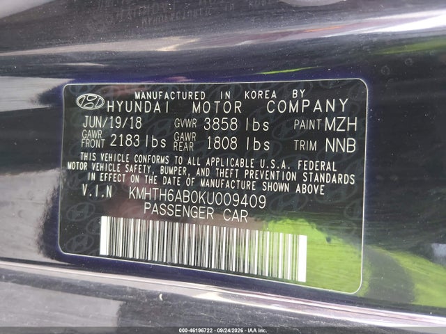 2019 Hyundai Veloster Turbo მანქანა იყიდება აუქციონზე, vin: KMHTH6AB0KU009409, აუქციონის ნომერი: 46196722