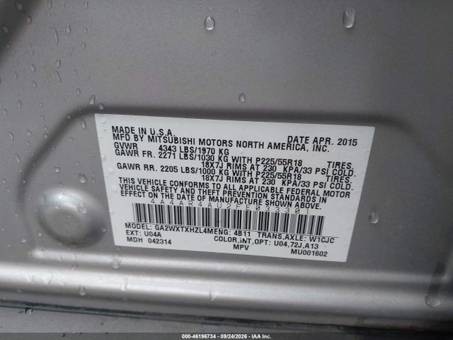 Продажа на аукционе авто 2015 Mitsubishi Outlander Sport Se, vin: 4A4AR4AU2FE033301, номер лота: 46196734