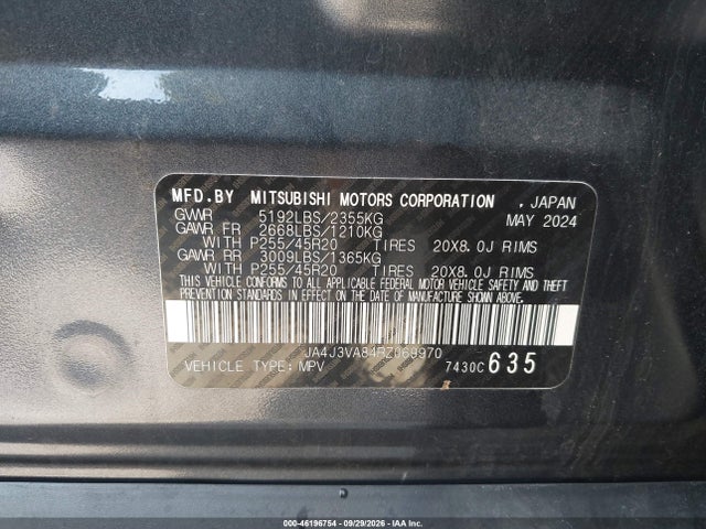 Aukcja sprzedaży 2024 Mitsubishi Outlander Se 2.5 2wd/se Black Edition S-awc/se Black Edition W/pano Roof S-awc, vin: JA4J3VA84RZ069970, numer aukcji: 46196754