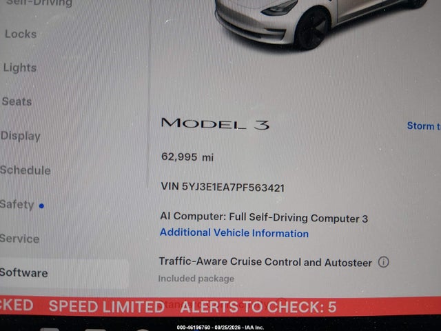 46196760 :رقم المزاد ، 5YJ3E1EA7PF563421 vin ، 2023 Tesla Model 3 Rear-wheel Drive مزاد بيع