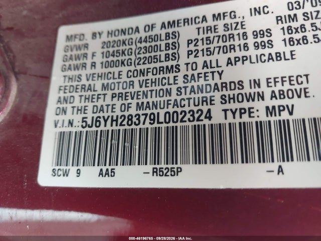 2009 Honda Element Lx მანქანა იყიდება აუქციონზე, vin: 5J6YH28379L002324, აუქციონის ნომერი: 46196765