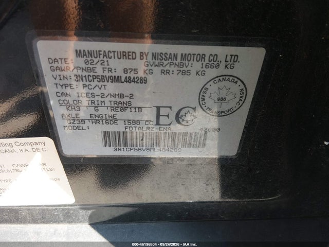 Aukcja sprzedaży 2021 Nissan Retrocesos S Xtronic Cvt, vin: 3N1CP5BV9ML484289, numer aukcji: 46196804