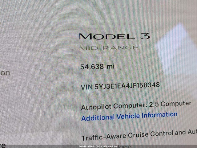Aukcja sprzedaży 2018 Tesla Modelo 3 Long Range/mid Range, vin: 5YJ3E1EA4JF158348, numer aukcji: 46196806