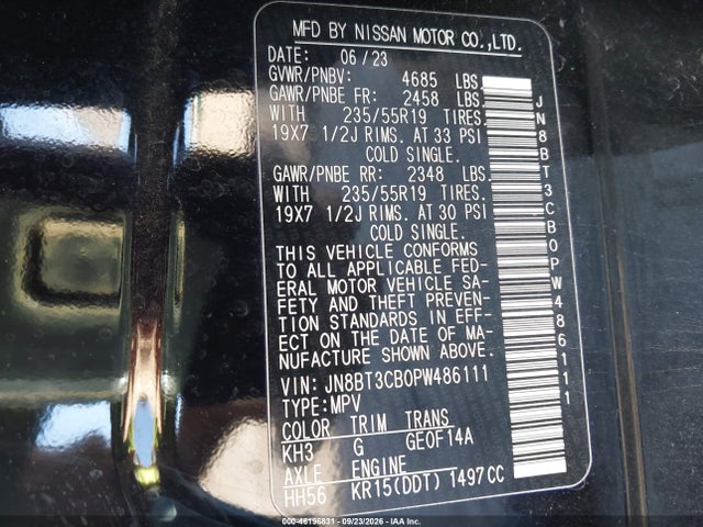 JN8BT3CB0PW486111 Nissan Rogue Sl Intelligent Awd