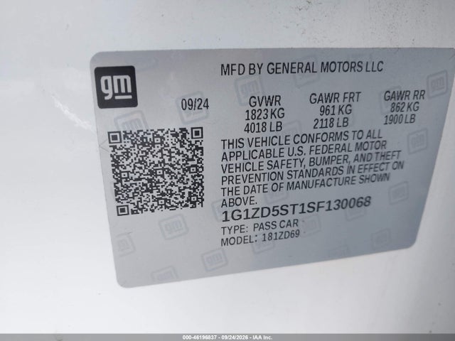 Продаж на аукціоні авто 2025 Chevrolet Malibu Fwd 1lt, vin: 1G1ZD5ST1SF130068, номер лоту: 46196837