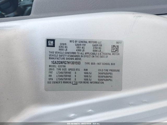 Chevrolet Express 3500 Ls 2017 1GAZGNFG7H1301593 Image 9