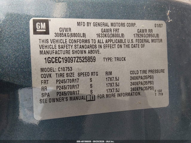 Продажа на аукционе авто 2007 Chevrolet Silverado 1500 Lt1, vin: 1GCEC19097Z525859, номер лота: 46196889