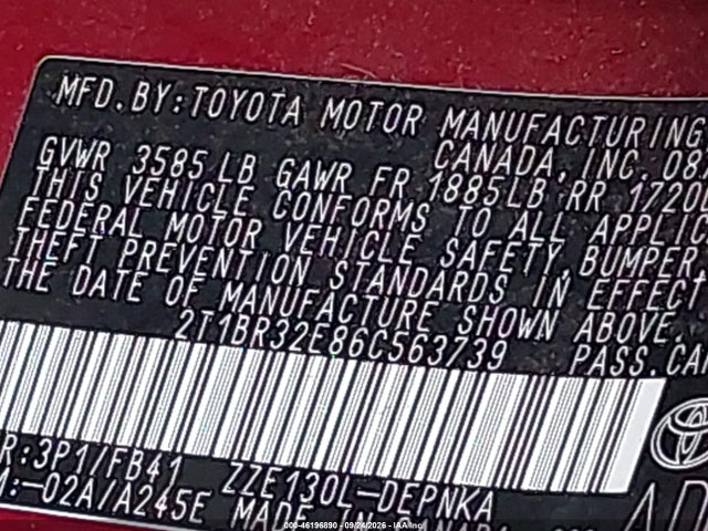Aukcja sprzedaży 2006 Toyota Corolla Le, vin: 2T1BR32E86C563739, numer aukcji: 46196890