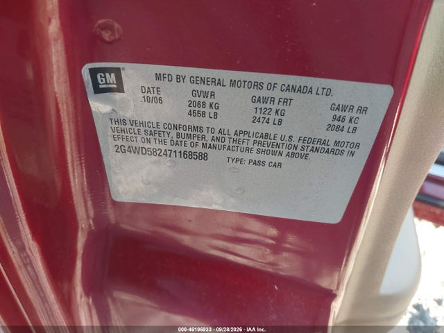 Aukcja sprzedaży 2007 Buick Lacrosse Cxl, vin: 2G4WD582471168588, numer aukcji: 46196933