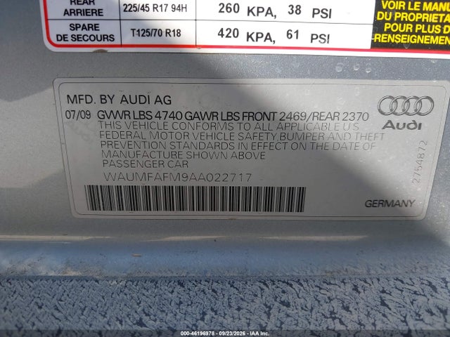 Продажа на аукционе авто 2010 Audi A3 2.0t Premium, vin: WAUMFAFM9AA022717, номер лота: 46196978