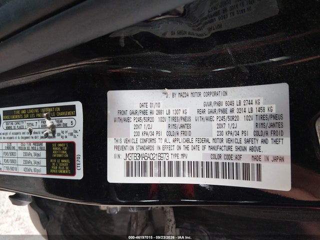 46197015 :رقم المزاد ، JM3TB3MA6A0216973 vin ، 2010 Mazda Cx-9 Grand Touring مزاد بيع