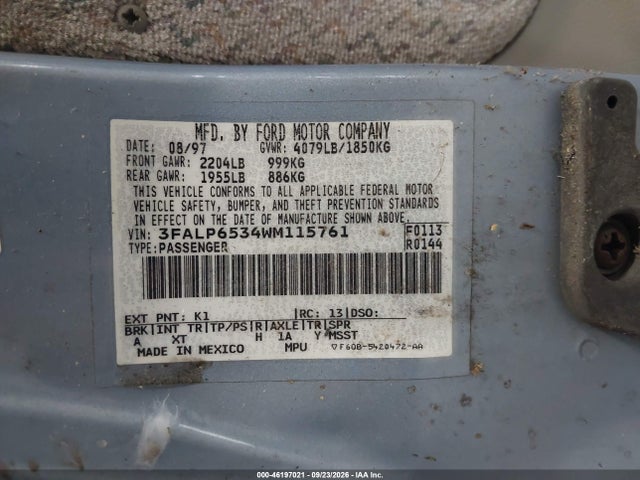 46197021 :رقم المزاد ، 3FALP6534WM115761 vin ، 1998 Ford Contour مزاد بيع