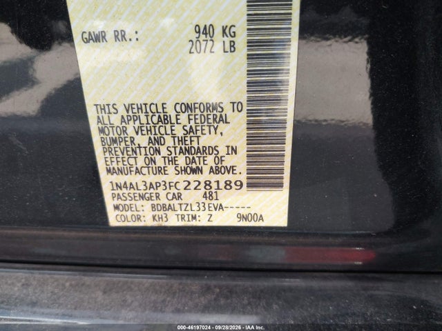 Продажа на аукционе авто 2015 Nissan Altima 2.5 Sl, vin: 1N4AL3AP3FC228189, номер лота: 46197024