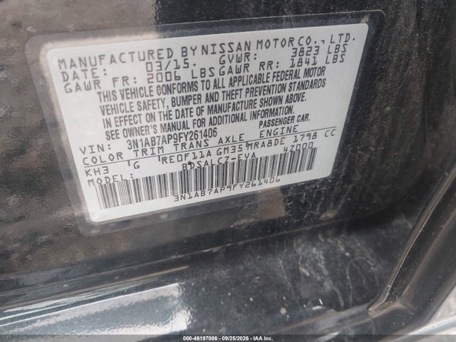 Продаж на аукціоні авто 2015 Nissan Sentra S, vin: 3N1AB7AP9FY261406, номер лоту: 46197086