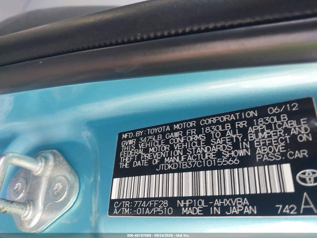 Продажа на аукционе авто 2012 Toyota Prius C Two, vin: JTDKDTB37C1015566, номер лота: 46197089