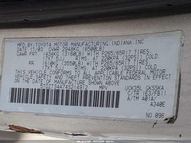 Продажа на аукционе авто 2004 Toyota Sequoia Sr5, vin: 5TDZT34A74S214912, номер лота: 46197090