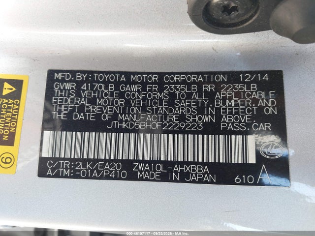 JTHKD5BH0F2229223 Lexus CT 200H