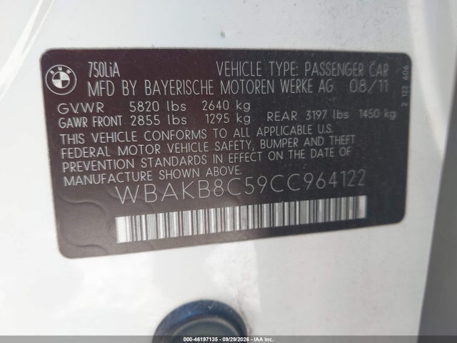 2012 Bmw 750li Alpina B7 Lwb მანქანა იყიდება აუქციონზე, vin: WBAKB8C59CC964122, აუქციონის ნომერი: 46197135