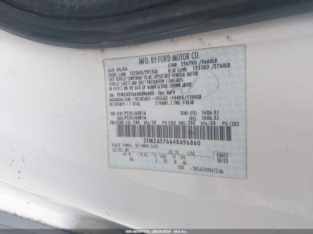 46197174 :رقم المزاد ، 2FMZA57664BA96860 vin ، 2004 Ford Freestar Ses مزاد بيع