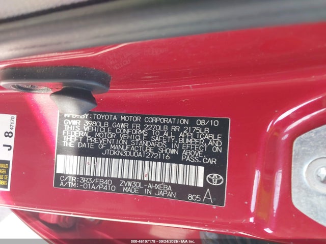 2010 Toyota Prius Ii მანქანა იყიდება აუქციონზე, vin: JTDKN3DU0A1272116, აუქციონის ნომერი: 46197178