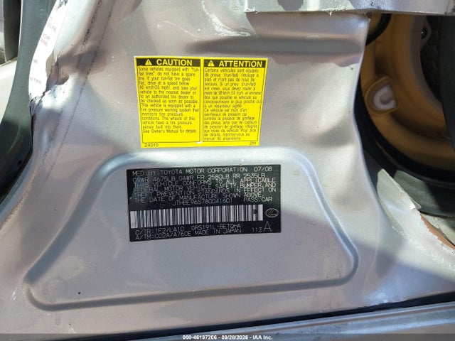 2008 Lexus Gs 350 მანქანა იყიდება აუქციონზე, vin: JTHBE96S780041601, აუქციონის ნომერი: 46197206