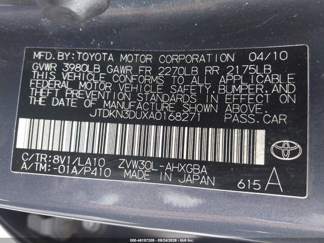 Продаж на аукціоні авто 2010 Toyota Prius Iv, vin: JTDKN3DUXA0168271, номер лоту: 46197209