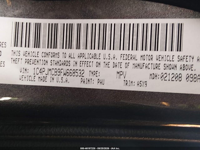 46197228 :رقم المزاد ، 1C4PJMCB9FW668532 vin ، 2015 Jeep Cherokee Latitude مزاد بيع