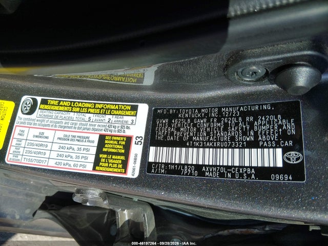 Продажа на аукционе авто 2024 Toyota Camry Hybrid Xse, vin: 4T1K31AKXRU073321, номер лота: 46197264