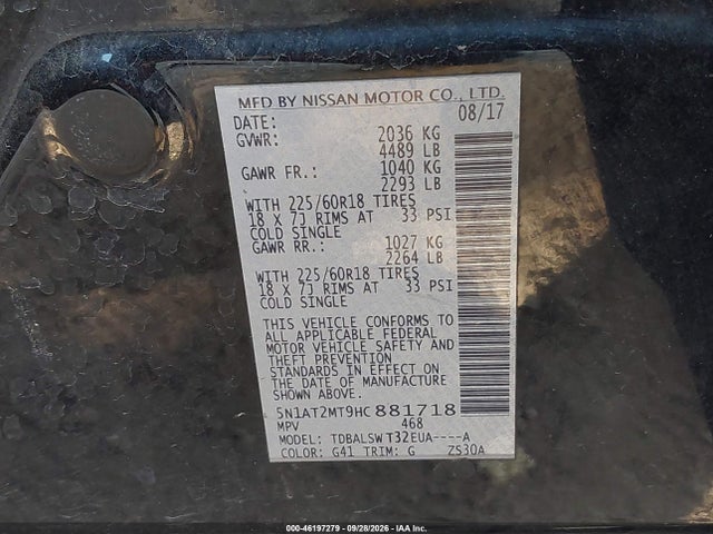 Aukcja sprzedaży 2017 Nissan Rogue Sl, vin: 5N1AT2MT9HC881718, numer aukcji: 46197279