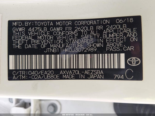 2018 Toyota Camry Se მანქანა იყიდება აუქციონზე, vin: JTNB11HK0J3072989, აუქციონის ნომერი: 46197282