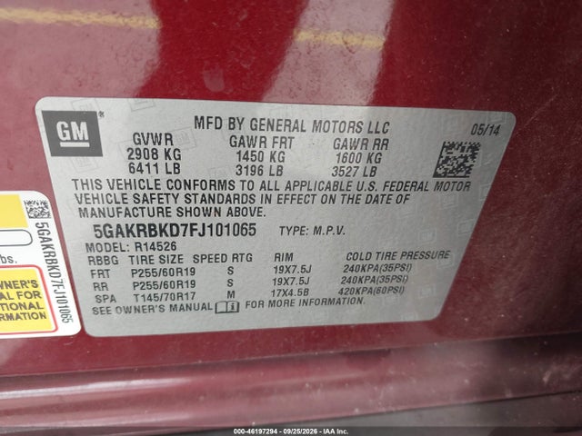 Продажа на аукционе авто 2015 Buick Enclave Leather, vin: 5GAKRBKD7FJ101065, номер лота: 46197294