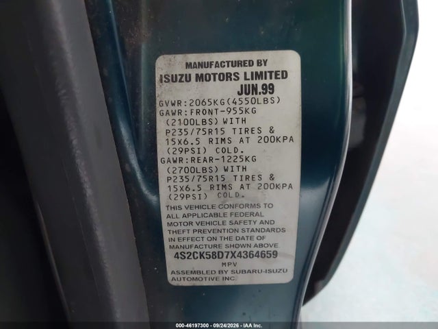 Продажа на аукционе авто 1999 Isuzu Rodeo S 2.2l, vin: 4S2CK58D7X4364659, номер лота: 46197300