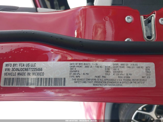 Aukcja sprzedaży 2026 Jeep Compass Limited, vin: 3C4NJDCN6TT225466, numer aukcji: 46197305